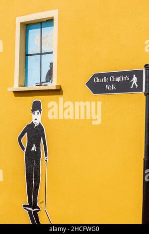 Fresque de Charlie Chaplin, Waterville, comté de Kerry, Irlande Banque D'Images