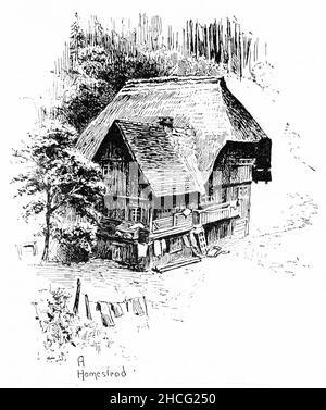 Gravure d'un cottage traditionnel en Angleterre. Publié vers 1910 Banque D'Images