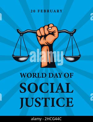 journée mondiale de la justice sociale avec la main tenant les échelles de la justice. bannière poster vecteur conception Illustration de Vecteur