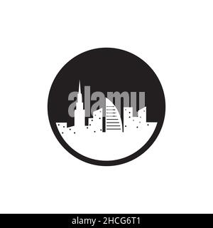 nuit cercle avec la ville bâtiment dubai logo design vecteur graphique symbole icône signe illustration idée créative Illustration de Vecteur