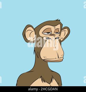 APE avec face alésée.Œuvre originale NFT de singe ennuyé.Ressource graphique Crypto .Illustration vectorielle plate isolée sur fond bleu ciel Illustration de Vecteur