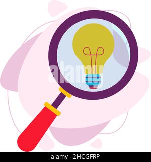 Loupe optique avec icône d'ampoule. Illustration de Vecteur