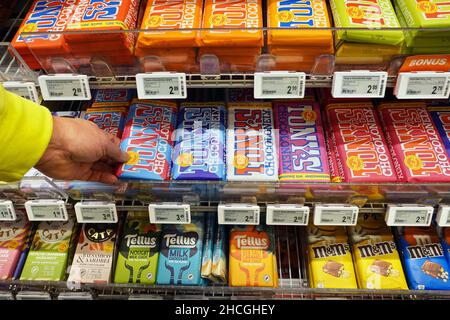 Barres de chocolat dans une boutique Banque D'Images