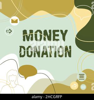 Présentoir conceptuel Don d'argent.Internet concept une aide de charité sous forme d'argent offert à une association Illustration couple parlant en Chat Banque D'Images