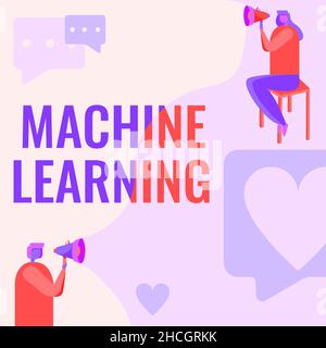 Panneau d'écriture manuelle apprentissage de la machine.Concept d'Internet le concept qu'un ordinateur peut apprendre de nouvelles données lui-même Homme debout et femme assis les deux tenant Banque D'Images