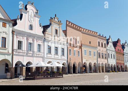 Maisons Renaissance et baroques, place du marché, vieille ville, Telc, Telc,Okres Jihlava, district de Jihlava, Kraj Vysocina, Moravie, République Tchèque Banque D'Images