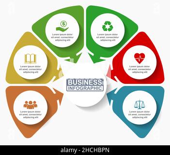 Modèle vectoriel d'infographie pour présentation, graphique à secteurs, diagramme modifiable, graphique, concept commercial avec 6 options de couleurs dans eps 10 Illustration de Vecteur