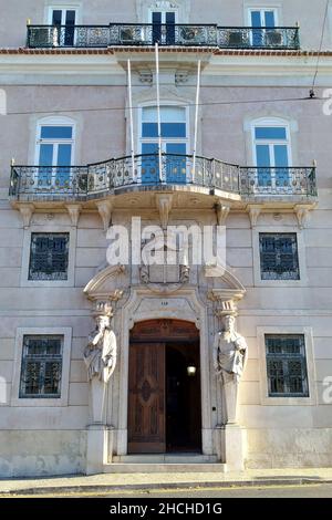 Façade de la maison de l'Office du Procureur général de la République, vue partielle, à principe Real près de la Rato, Lisbonne, Portugal Banque D'Images