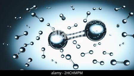 Molécule d'hydrogène H2 flottant dans un liquide Banque D'Images