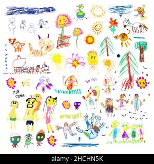 Ensemble de jolis dessins pour enfants.Illustration vectorielle Illustration de Vecteur