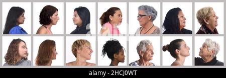 mosaïque de différentes femmes sur blanc Banque D'Images