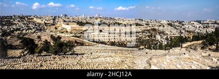 Mont des oliviers vue de Jérusalem, Israël - Panorama Banque D'Images