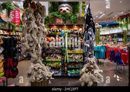 Jouets et autres souvenirs dans les boutiques de cadeaux de l'aéroport international Juan Santamaría de San José.Costa Rica, Amérique centrale. Banque D'Images