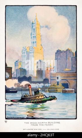 Le Woolworth Building de The Ferry (1914) de Art-Lovers New York carte postale en haute résolution par Rachael Robinson Elmer. Banque D'Images