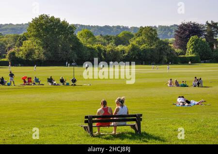 Match de cricket sur vert, Oxted, Surrey, Angleterre, Royaume-Uni Banque D'Images