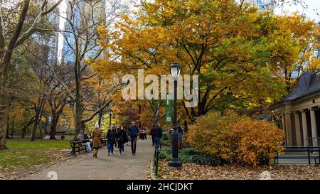 Vue magnifique sur les feuilles d'automne colorées pendant le feuillage d'automne à Central Park à New York Banque D'Images