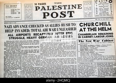 Titre du journal israélien présentant un événement historique - l'avance nazie vérifié, 1940 Banque D'Images