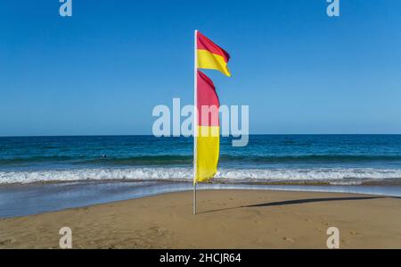 Drapeaux de Livesaver à Kellys Beach, Bargara, région de Bundaberg, Queensland, Australie Banque D'Images