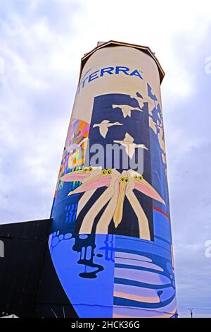 L'art sur un silo de céréales à Waikerie dans la région de Riverland en Australie méridionale Banque D'Images