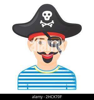 Icône de peinture de visage avec un garçon avec la peinture de pirate.Isolé sur fond blanc.Illustration vectorielle.Visage de jeune enfant amusant. Illustration de Vecteur