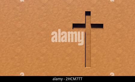 Concept ou concept argile chrétienne croix sur un fond argileux. métaphore de l'illustration 3d pour Dieu, Christ, Christianisme, religieux, foi, saint Banque D'Images