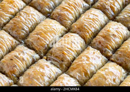 Baklava de noyer.Vue horizontale.Cuisine turque saveur baklava Banque D'Images