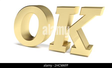 Golden OK écrire sur fond blanc - 3D illustration de rendu Banque D'Images