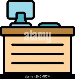 Icône du tableau PC de bureau.Contour bureau pc table vecteur icône couleur plat isolé Illustration de Vecteur
