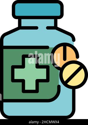 Icône du flacon de pilules.Outline Pills bouteille vecteur icône couleur plat isolé Illustration de Vecteur