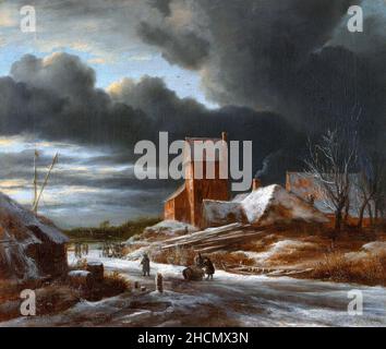 Jacob van Ruisdael.Peinture intitulée 'Paysage d'hiver' par le peintre néerlandais de l'âge d'or, Jacob Isaackszoon van Ruisdael (c.1629- 1682), huile sur toile, c.1665 Banque D'Images