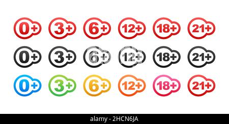 Censurés 0, 3, 6, 12, 18,21 concept de limite de signe plus.Restrictions d'âge, censure.Illustration du stock vectoriel Illustration de Vecteur