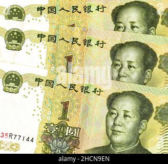 Billets chinois de 1 yuans en portrait de Mao Tsé-toung.Monnaie papier chinoise Banque D'Images