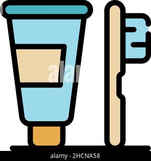 Dentifrice personnel et icône de brosse à dents.Contour dentifrice personnel et brosse à dents vecteur icône couleur plat isolé Illustration de Vecteur