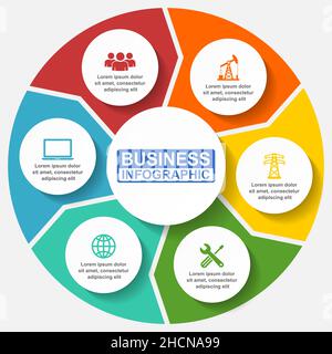 Modèle vectoriel d'infographie d'entreprise pour présentation, graphique à secteurs, diagramme modifiable de conception plate, graphique avec 6 options dans eps 10 Illustration de Vecteur