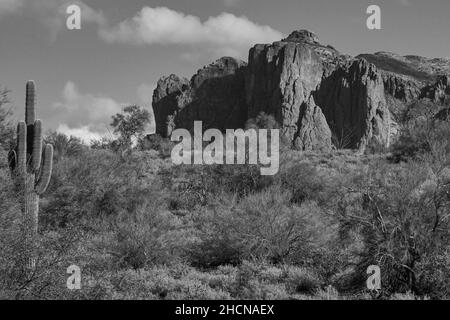 Les magnifiques montagnes Superstition près de Phoenix Arizona s'élèvent du sol du désert Banque D'Images