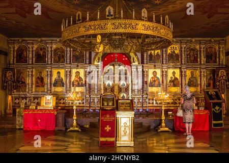 EKATERINBOURG, RUSSIE - 3 JUILLET 2018 : intérieur de l'Église sur le sang en l'honneur de tous les saints resplendissant en terre russe à Ekaterinbourg, Russie Banque D'Images