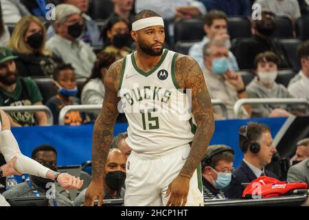 Orlando, Floride, États-Unis, 30 décembre 2021,Milwaukee Bucks Center DeMarcus cousins #15 au Amway Center.(Crédit photo : Marty Jean-Louis) Banque D'Images