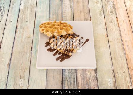 waffle, c'est une sorte de biscuit avec une pâte croquante semblable à une galette, type de galette d'origine belge qui est cuit entre deux plats chauds, ceci est doub Banque D'Images