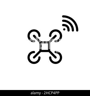 Drone volant avec contrôle sans fil.Appareil intelligent pour l'Internet des objets.Pixel Perfect, icône de contour modifiable Illustration de Vecteur