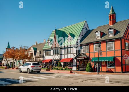 Solvang, Californie, États-Unis - 28 décembre 2021 Solvang, architecture et vue sur la rue.Destination touristique populaire, Solvang Village à Santa Barbara C. Banque D'Images