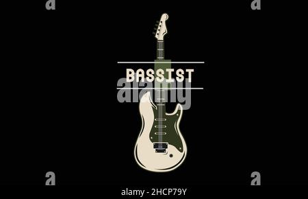 guitare bassiste musique t-shirt monogramme texte modèle vectoriel Illustration de Vecteur