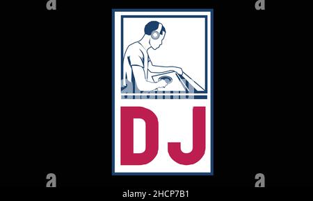 DJ man avec accordéon musique t-shirt monogramme texte modèle vectoriel Illustration de Vecteur