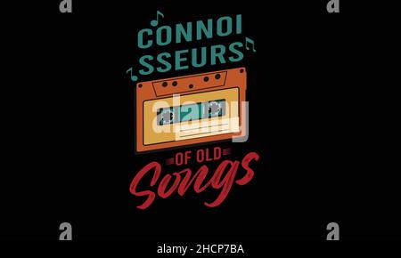 Connaisseurs d'Old Songs magnétophone musique t-shirt monogramme texte modèle vectoriel Illustration de Vecteur