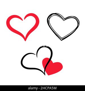 Coeurs dessinés à la main pour la Saint-Valentin.Motif coeurs et couple rouge. Illustration de Vecteur