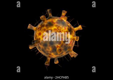 La variante OMICRON du coronavirus générée par numérisation sur fond noir.la variante B.1.1.529 a été signalée pour la première fois à L'OMS en Afrique du Sud le 24 novembre Banque D'Images