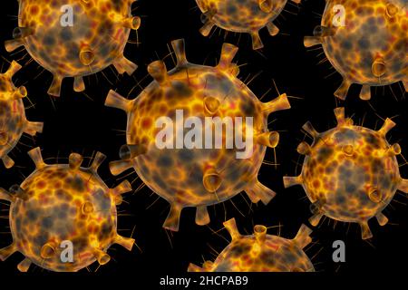 La variante OMICRON du coronavirus générée par numérisation sur fond noir.la variante B.1.1.529 a été signalée pour la première fois à L'OMS en Afrique du Sud le 24 novembre Banque D'Images