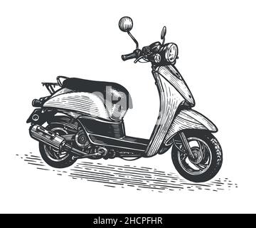 Esquisse du scooter.Mobylette pour livraison, scooter pour le tourisme Illustration de Vecteur