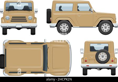 Modèle de vecteur de voiture SUV avec des couleurs simples sans dégradés ni effets. Vue latérale, avant, arrière et supérieure Illustration de Vecteur