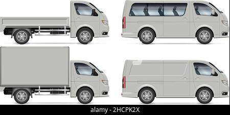 Maquette de camions et de fourgonnettes.Vue latérale des véhicules utilitaires en blanc pour la marque de véhicule, la publicité, l'identité de l'entreprise. Illustration de Vecteur