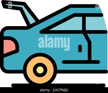 Voiture avec icône de coffre ouvert.Voiture contour avec coffre ouvert vecteur icône couleur plat isolé Illustration de Vecteur